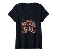 Mujer Vintage Mermaid Girl Surfing Vacaciones Viaje Viaje Salado Camiseta Cuello V