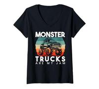 Mujer Vintage Monster Trucks Son Mi Jam Monster Truck Silueta Camiseta Cuello V