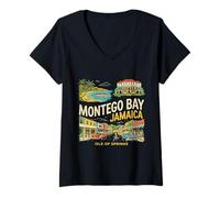 Mujer Vintage Montego Bay Jamaica Travel Souvenir Turista Regalo Camiseta Cuello V