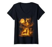 Mujer Vintage Moonlight Dog Bulldog Francés Aullando en la Luna Camiseta Cuello V