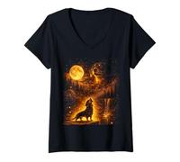 Mujer Vintage Moonlight Dog Funny Dachshund Aullando en la Luna Camiseta Cuello V