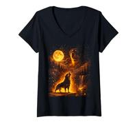 Mujer Vintage Moonlight Dog Funny Rottweiler Aullando a la Luna Camiseta Cuello V
