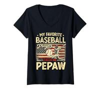 Mujer Vintage My Favorite Baseball Player Calls Me Pepaw Bandera de EE. UU Camiseta Cuello V