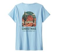 Mujer Vintage Navidad En El Desierto Cactus Luces Montañas Rojas Camiseta Cuello V