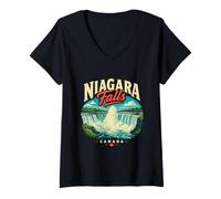 Mujer Vintage Niagara Falls Canada Travel Souvenir Monumento Regalo Camiseta Cuello V