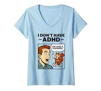 Mujer Vintage No Tengo TDAH, Oh Mira, Una Ardilla! Cómic Divertido Camiseta Cuello V