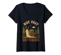 Mujer Vintage Not Fast Not Furious Funny Snail Retro Camiseta Cuello V