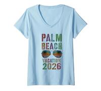 Mujer Vintage Palm Beach Vacation 2026 Vacay Swim Travel a Juego Camiseta Cuello V