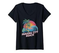 Mujer Vintage Panama City Beach Vacay Viajes Vacaciones Todas Las Chicas Camiseta Cuello V
