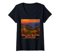 Mujer Vintage Parque Nacional de las Grandes Montañas Humeantes Camiseta Cuello V