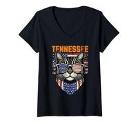 Mujer Vintage Patriotic Tennessee Cat Lovers Camiseta Cuello V
