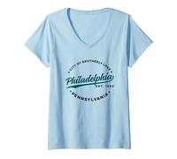 Mujer Vintage Philadelphia City of Brotherly Love Green Text Camiseta Cuello V