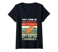 Mujer Vintage Piensan Que Estoy Loco Pero Me Gusta Cornhole Camiseta Cuello V