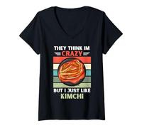 Mujer Vintage Piensan Que Estoy Loco Pero Me Gusta El Amante De Kimchi Camiseta Cuello V