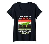 Mujer Vintage Piensan Que Estoy Loco Pero me Gusta el Amante de la Iguana Camiseta Cuello V