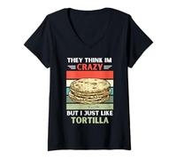 Mujer Vintage Piensan Que Estoy Loco Pero me Gusta el Amante de la Tortilla Camiseta Cuello V