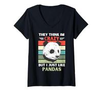 Mujer Vintage Piensan Que Estoy Loco Pero me Gusta el Amante de los Pandas Camiseta Cuello V