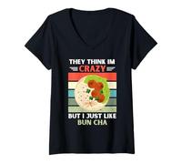 Mujer Vintage Piensan Que Estoy Loco Pero Me Gusta El Amante del Bun Cha Camiseta Cuello V