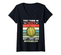 Mujer Vintage Piensan Que Estoy Loco Pero me Gusta el Amante del melón Camiseta Cuello V