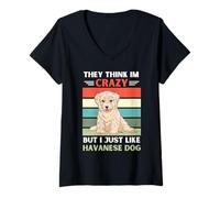 Mujer Vintage Piensan Que Estoy Loco Pero me Gusta el Perro Habanero Camiseta Cuello V