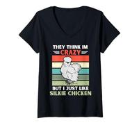 Mujer Vintage Piensan Que Estoy Loco Pero Me Gusta El Pollo Silkie Camiseta Cuello V