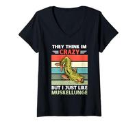 Mujer Vintage Piensan Que Estoy Loco Pero Me Gusta Muskellunge Camiseta Cuello V