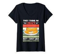 Mujer Vintage Piensan Que Estoy Loco Pero me Gustan los Palos de mozarella Camiseta Cuello V