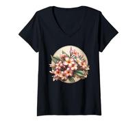 Mujer Vintage Plumeria Rosa Floral Tropical Bloom Verano Camiseta Cuello V