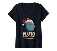 Mujer Vintage Pluto Never Forget Funny Retro Astronomía Navidad Camiseta Cuello V