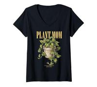 Mujer Vintage Pothos Planta Mamá Naturaleza Flora Jardinero Camiseta Cuello V