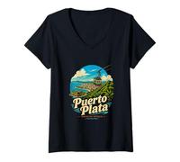 Mujer Vintage Puerto Plata República Dominicana Viaje Monumento Regalo Camiseta Cuello V