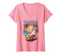 Mujer Vintage Puerto Vallarta Cat 2026 BFF Vacay Travel Vacay Camiseta Cuello V