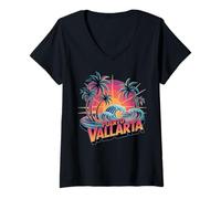 Mujer Vintage Puerto Vallarta Trip Holiday Vacay Familia Chicas Camiseta Cuello V