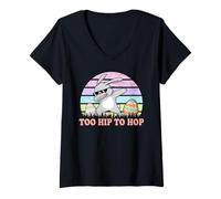 Mujer Vintage Rabbit Dabbing Hip Hop Funny Bunny Easter Day Camiseta Cuello V