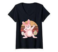 Mujer Vintage Rabbit Dabbing Hip Hop Funny Bunny Easter Day Camiseta Cuello V