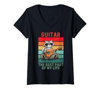 Mujer Vintage Raccoon La Mejor Parte De Mi Vida Amante De La Guitarra Camiseta Cuello V