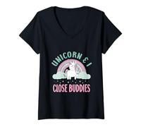 Mujer Vintage Rainbow Unicorn & I - Close Buddies Spirit Animal Camiseta Cuello V