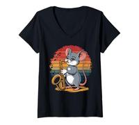 Mujer Vintage Ratón Jugando Saxofón Jazz Saxofón Músico Saxofón Camiseta Cuello V