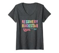 Mujer Vintage Recovery Rockstar Sobrio Libre de Drogas AA Sobriedad Enfermera Camiseta Cuello V