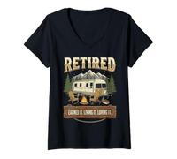 Mujer Vintage Retired RV Camping Camper Fishing Outdoors Camiseta Cuello V