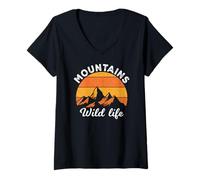 Mujer Vintage Retro Mountains Outdoor Wildlife Mountain Adventure Camiseta Cuello V