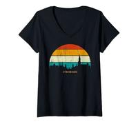Mujer Vintage Retro Style France City skyline cityscape Strasbourg Camiseta Cuello V