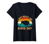Mujer Vintage Retro Style Pine Tree New Zealand Bird Lovers Kiwi Camiseta Cuello V