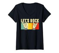 Mujer Vintage Retro Style Playing Music Guitar Forever Let's Rock Camiseta Cuello V
