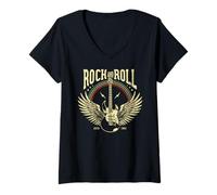 Mujer Vintage Retro Style Playing Music Guitar Forever Rock N Roll Camiseta Cuello V