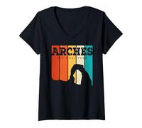 Mujer Vintage Retro Style Skyline Arches Utah Arches National Park Camiseta Cuello V