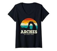 Mujer Vintage Retro Style Skyline Arches Utah Arches National Park Camiseta Cuello V