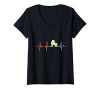 Mujer Vintage Roller Derby Cardiograma Retro Línea del Corazón Camiseta Cuello V