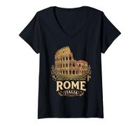 Mujer Vintage Roma Italia Coliseo Antiguo Romano Monumento 3 Camiseta Cuello V