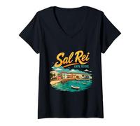 Mujer Vintage Sal Rei Cabo Verde Viaje Souvenir Monumento Regalo Camiseta Cuello V